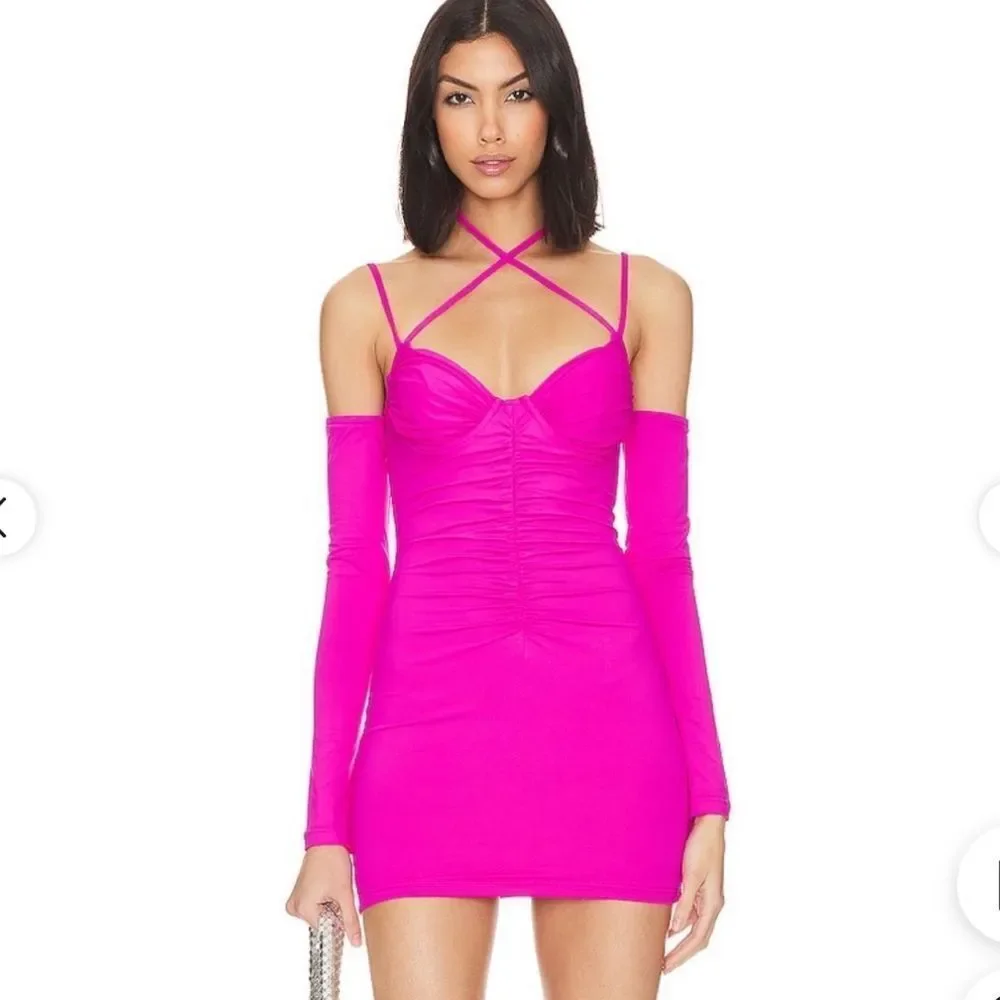 NWT Revolve Superdown Leslie Mini Dress in Hot Pink (No Gloves) Small
